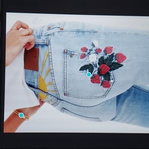 Madewell Embroidered Strawberry Summer Jeans Denim Rare!